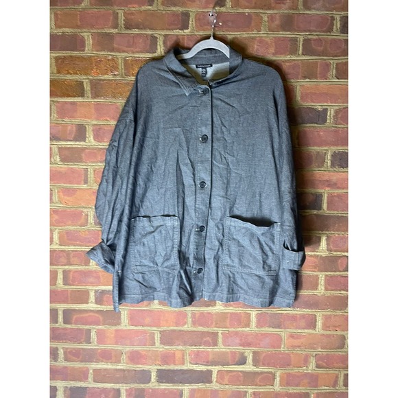 Manteau Style 'Car Coat' Eileen Fisher - Taille XL - Gris Texturé Coton - Occasion Très Bon état